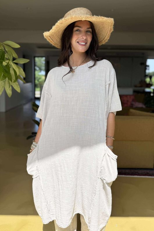 Made in Italy Milo Cotton Slouch Sac Dress Stone